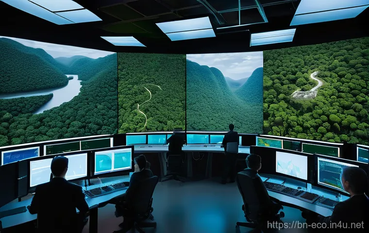 야생동물 생태 연구 - **Prompt:** A vibrant, expansive aerial view of a dense, untouched tropical rainforest. High above t...