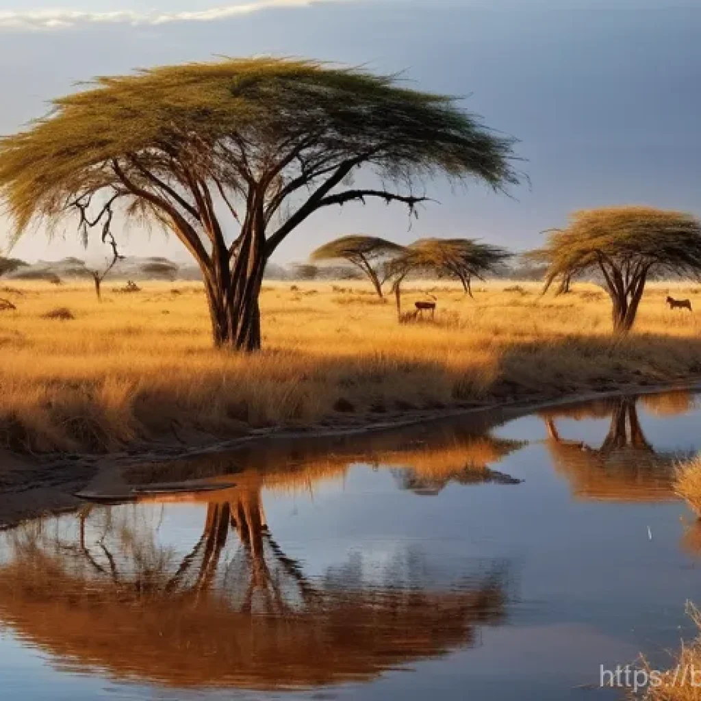 종간 경쟁 - **Prompt: Struggle for Water and Survival on the Savanna**
    "A wide-angle, cinematic photograph o...