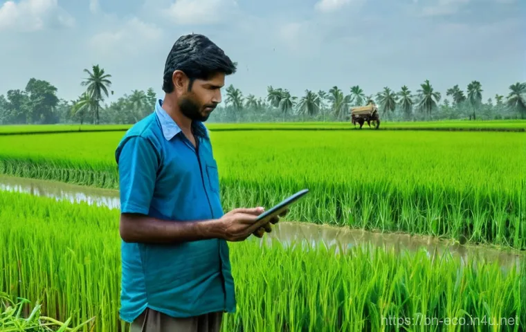 위성 데이터 활용 - **Prompt: Precision Agriculture in Bangladesh**
    "A group of diverse Bangladeshi farmers, includi...