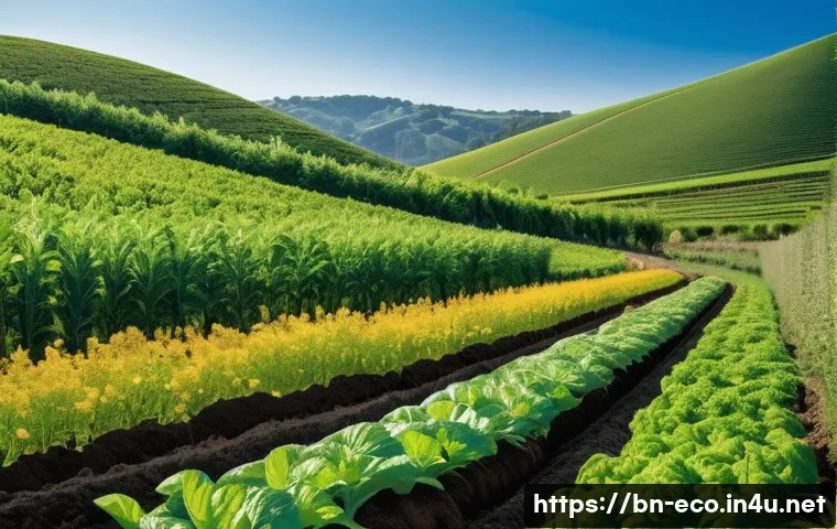 지속가능한 농업 - **Prompt 1: A Thriving Sustainable Farm Landscape**
"A wide shot of a lush, vibrant agricultural...