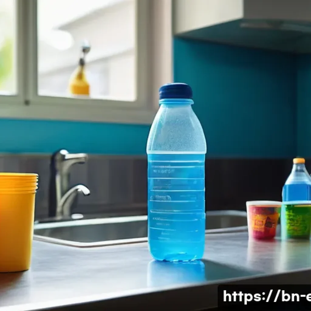 환경호르몬 영향 - A detailed illustration of everyday plastic items emitting harmful chemicals: a transparent plastic ...