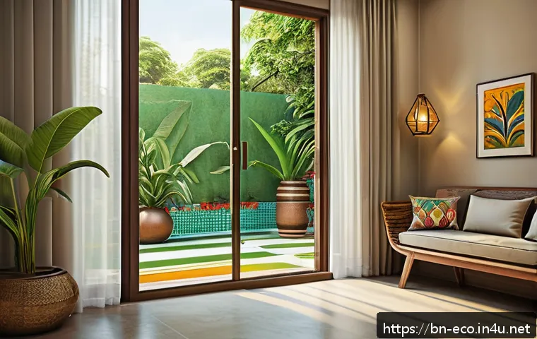스마트 센서 활용 - A modern Bengali home interior featuring advanced smart sensor technology: visible smart door and wi...
