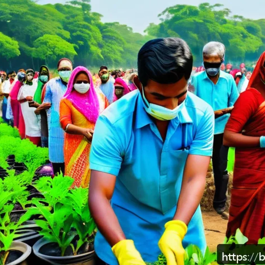 환경 감수성 교육 - A vibrant community park scene in Bangladesh during a tree planting event, featuring diverse local p...