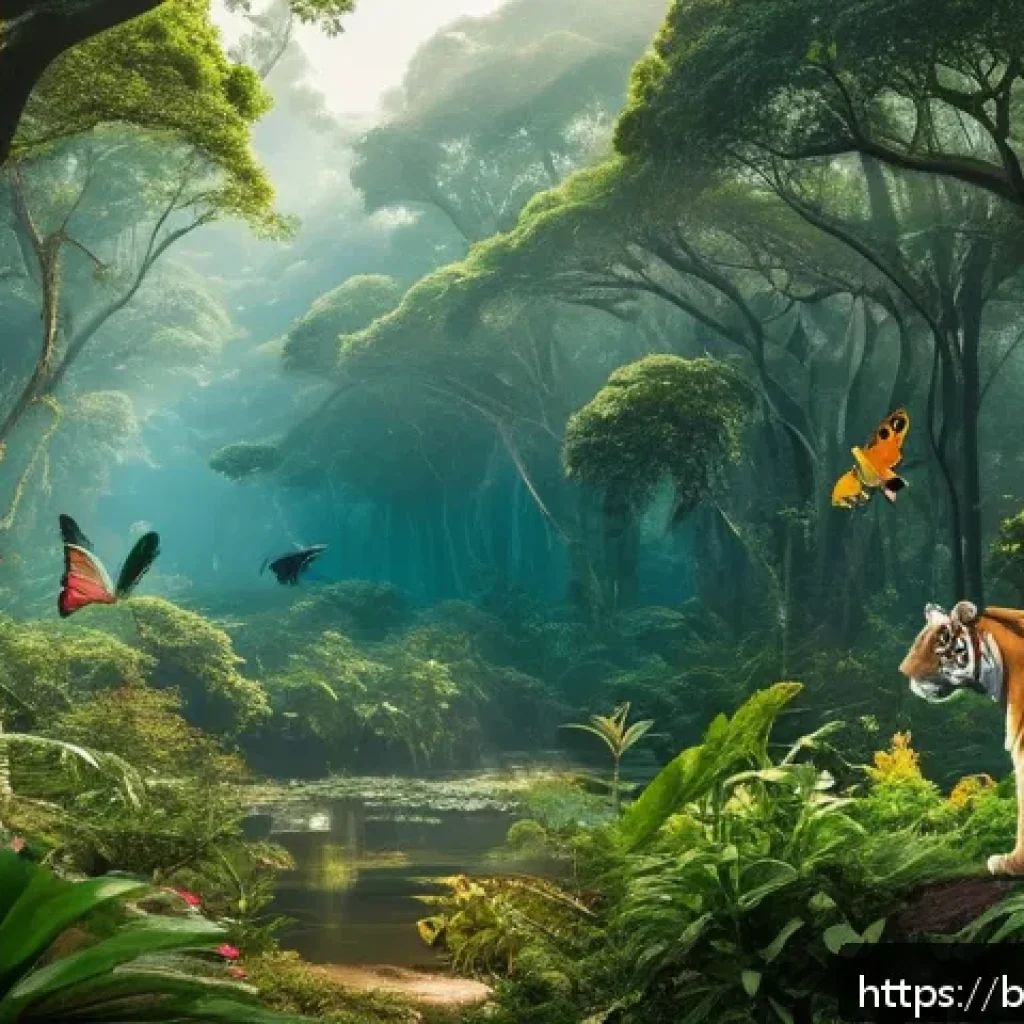 산림 생태계 - A vibrant and lush Bengali forest scene showcasing diverse wildlife in their natural habitat, includ...